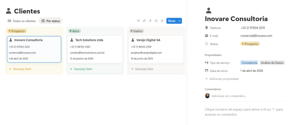 organização de clientes no notion